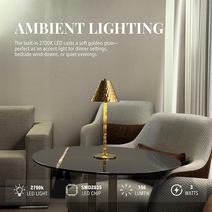 Bamboo Cordless LED Table Lamp – Rechargeable 24-Hour Battery, Dimmable Warm - Image 3