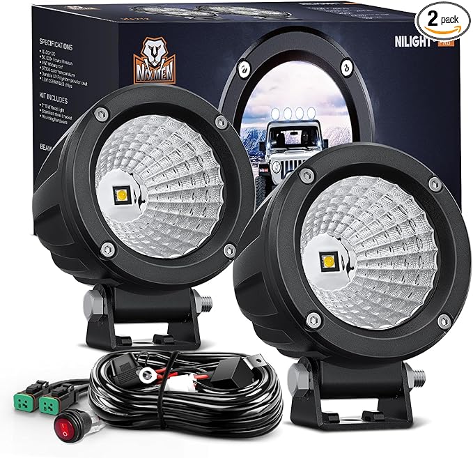 Nilight LED Light Pods 2 PCS 3" Flood Round Offroad Fog Driving Auxiliary by Nilight