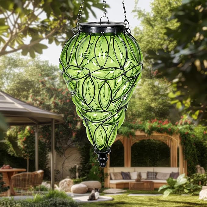 Solar Hanging Lantern Outdoor Garden Lights, Tear-Shaped Glass and Metal - Image 8