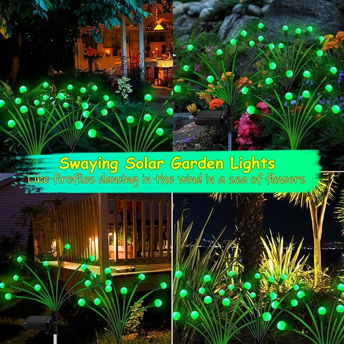 Kohlrabi Solar Halloween Lights Outdoor, 10 Pack 80 LED Green Firefly Lights - Image 5