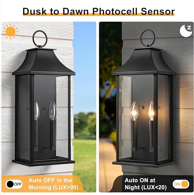Outdoor Wall Lights, Dusk to Dawn Waterproof Outside Wall Sconce, Large Modern - Image 2