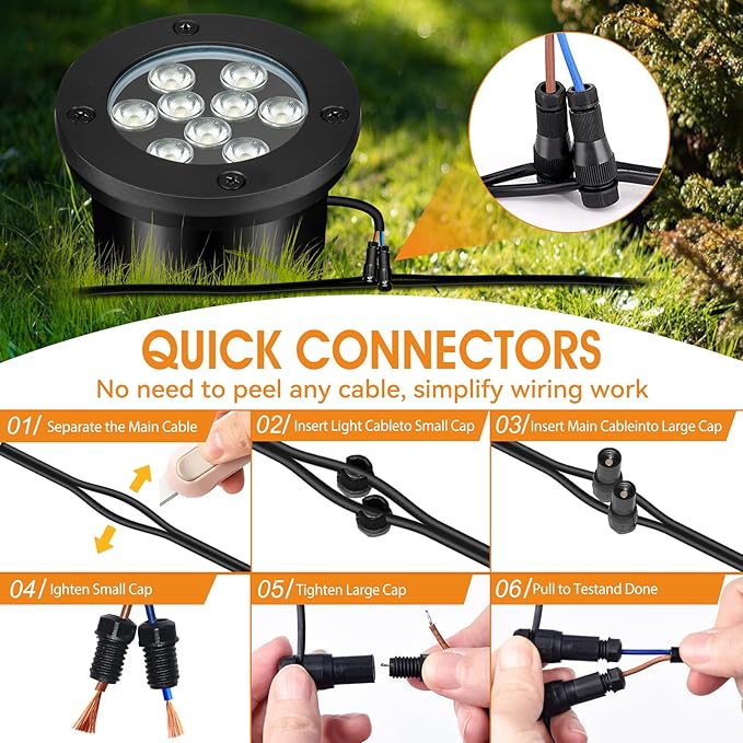 9W Low Voltage Landscape Lights, AC/DC 12-24V In-Ground Lights IP68 Waterproof - Image 5