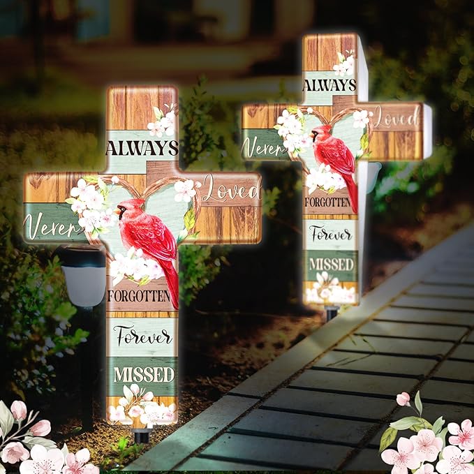 Yousoontic Cardinal Grave Solar Cross Lights Outdoor Memorial Garden Stake - Image 6