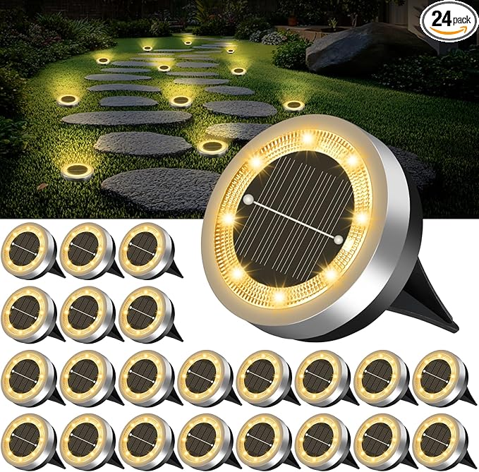 Mini Solar Ground Lights Outdoor 24 Pack Waterproof Upgraded Anti-Rust Solar by SenLuKit