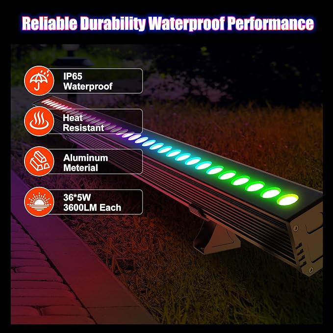 Smart Wall Washer Light Dimmable APP Control, 180W RGBCW Color Changing Linear - Image 7