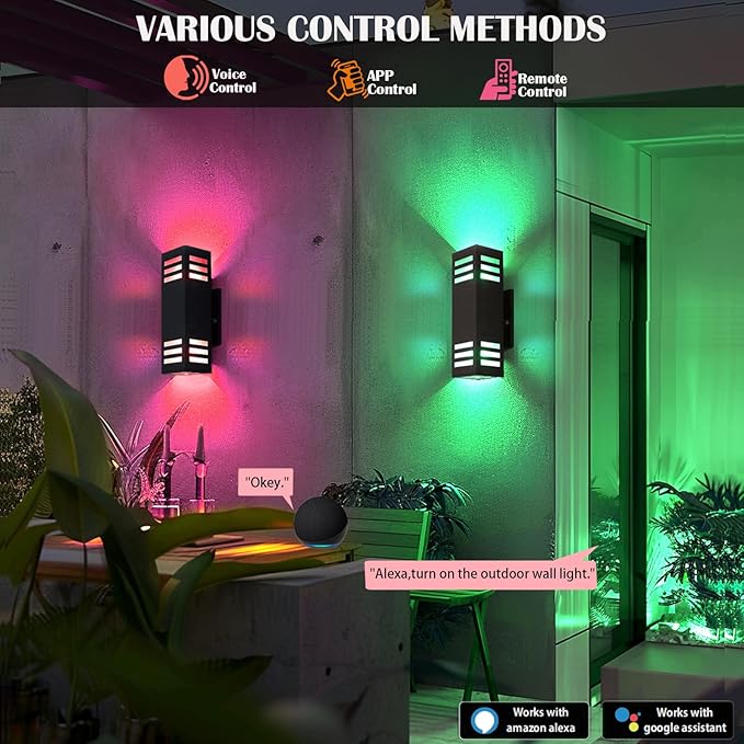 RGB Smart Outdoor Wall Lights, 2 Pack Front Porch Light Fixtures, Square - Image 7