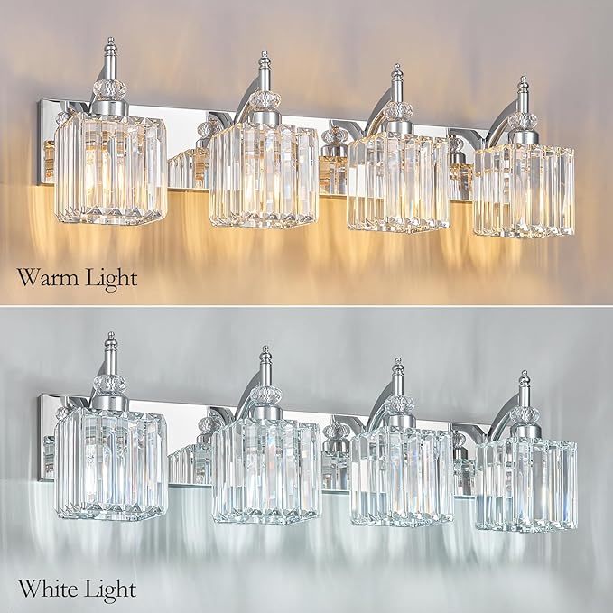 Modern Bathroom Vanity Light 4-Light Chrome Crystal Light Fixtures Over Mirror - Image 2