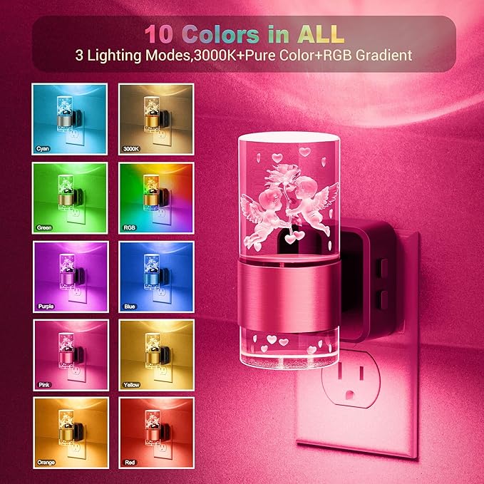 JandCase Night Lights Plug into Wall, Angel Night Light, 3000K+RGB 10-Color LED - Image 2