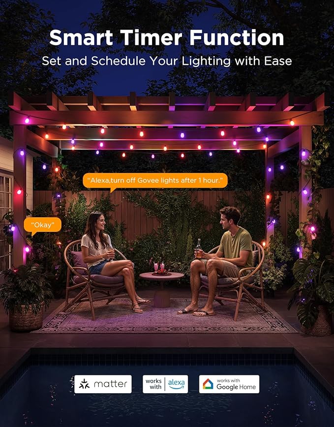Govee S14 Bulb Outdoor String Lights 2, 144ft Smart RGBIC Warm White Patio - Image 6