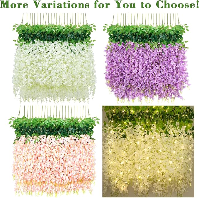 BLEUM CADE 10Pcs White Fake Wisteria Hanging Flowers, 3.6Ft/Pcs Artificial - Image 9