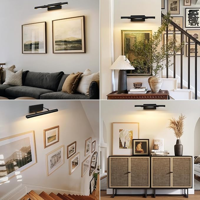 Art Picture Frame Wall Light: 24" Black Dimmable Vintage Artwork Brass Painting - Image 6