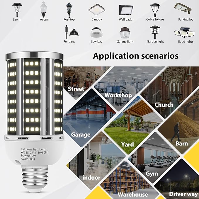 35W 6 pack LED Corn Light Bulb, Commercial Grade Daylight 5000K E26/E39 5000LM - Image 6