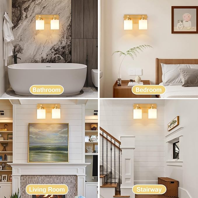 2 Light Modern Bathroom Light Fixtures Over Mirror, Brass Finish Vanity Lights - Image 6