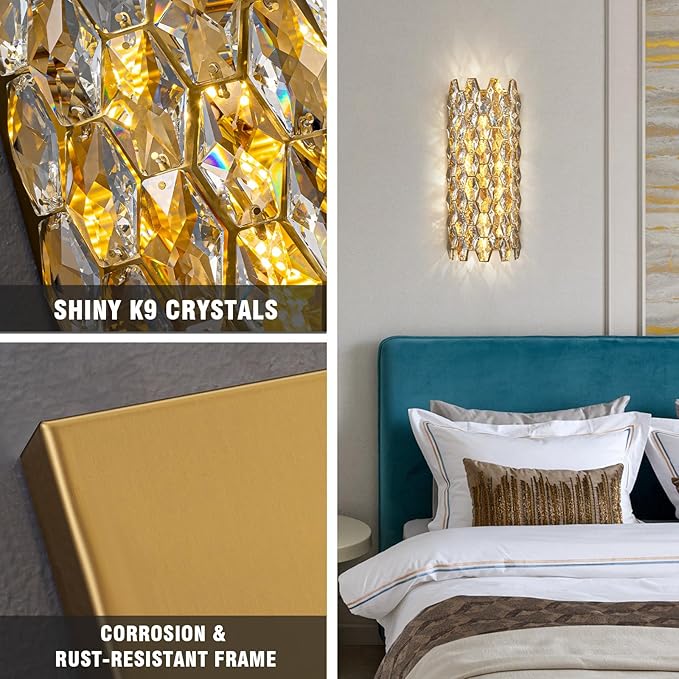 Crystal Wall Sconces, Modern Gold Wall Light Fixtures, Luxury Indoor Wall Lamp - Image 5