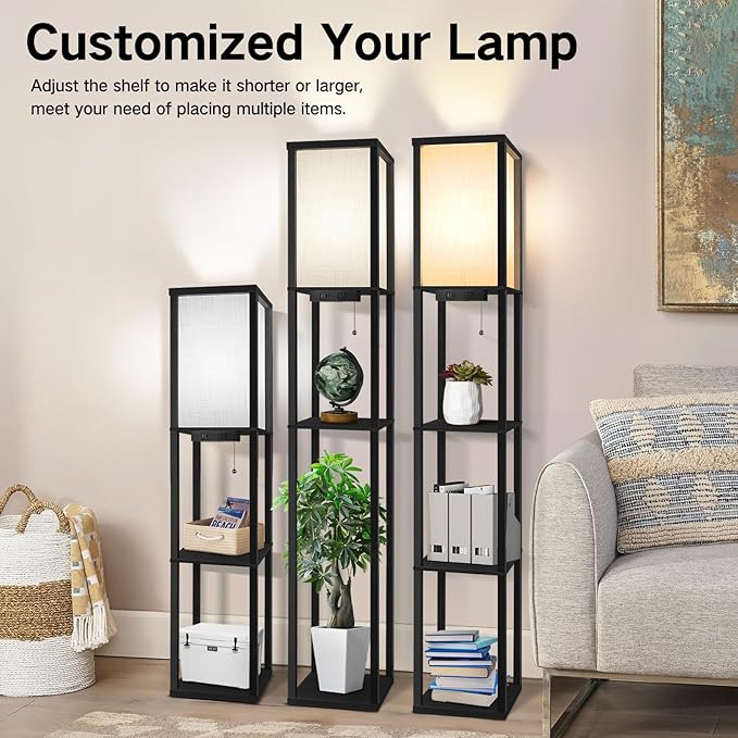 OUTON Floor Lamp with Shelves, Dimmable Shelf Floor Lamp with Remote, 1USB & 1 - Image 7