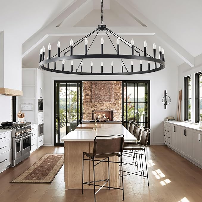 Large black wagon wheel chandelier 64 inch, 30-Light Farmhouse wagon Wheel - Image 5