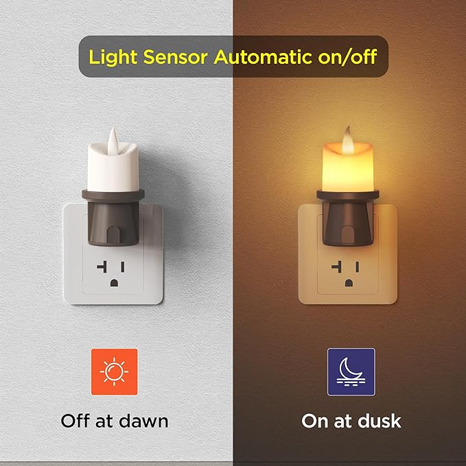 2 Pack Flameless Candle Nightlight Plug Into Wall, Electronic Candle Outlet - Image 2