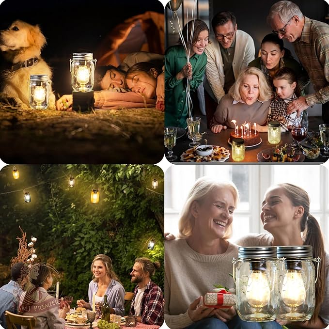 MJ Outdoor Mason Jar Lights Hanging Battery Operated Lamp Timer Cordless Lamps - Image 7