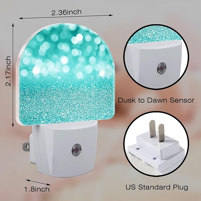 Teal Turquoise Glitter Night Light, Dusk-to-Dawn Auto Sensor Plug in Night Light - Image 2