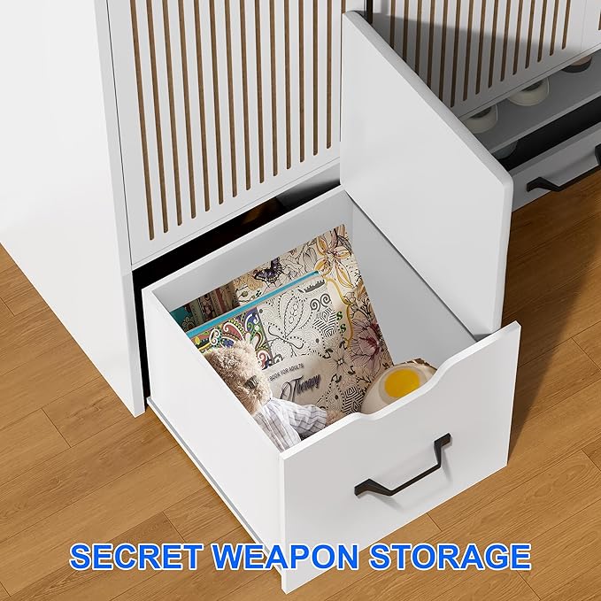 Shoes Storage Cabinet with 3 Doors, Fluted Shoe Cabinet with LED Light - Image 6