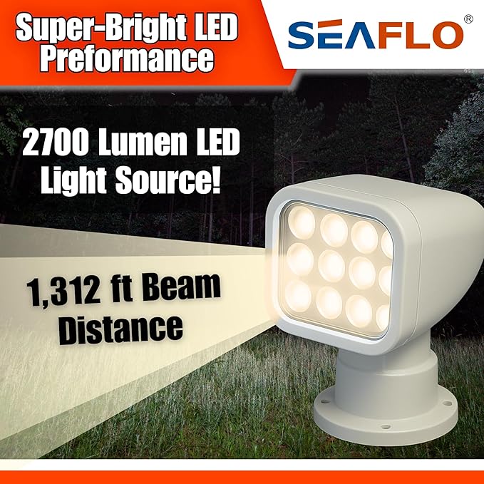 SEAFLO 360° Rotating Remote Control LED Searchlight, Auto-Reset, IP66 Waterproof - Image 5