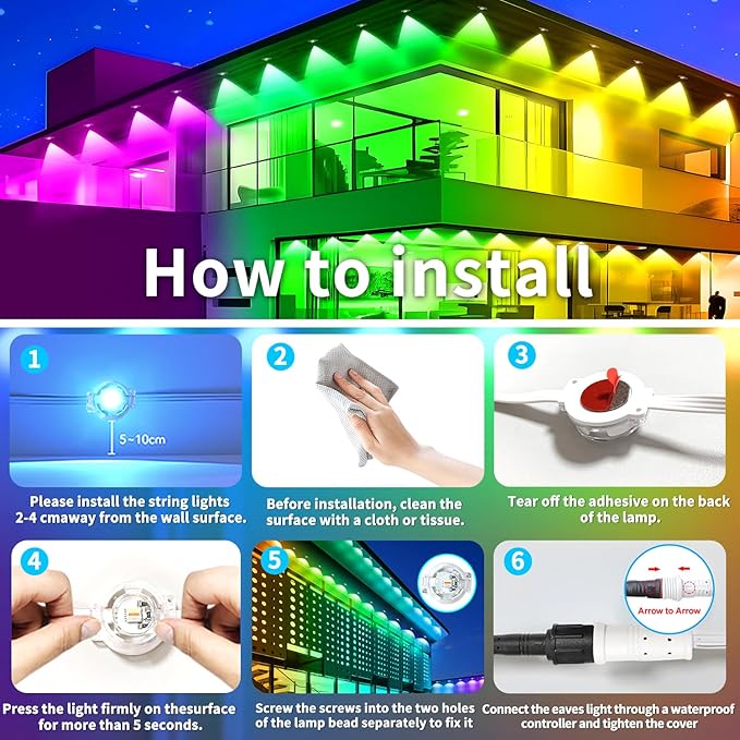 150FT Permanent Outdoor Light, IP67 Waterproof LED Eaves Light, App/Remote - Image 7