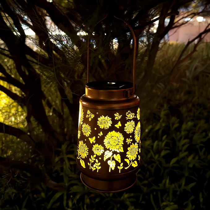 2 Pack Sunflower Solar Lantern Lights, Outdoor Lanterns Garden Decor, Hanging - Image 8