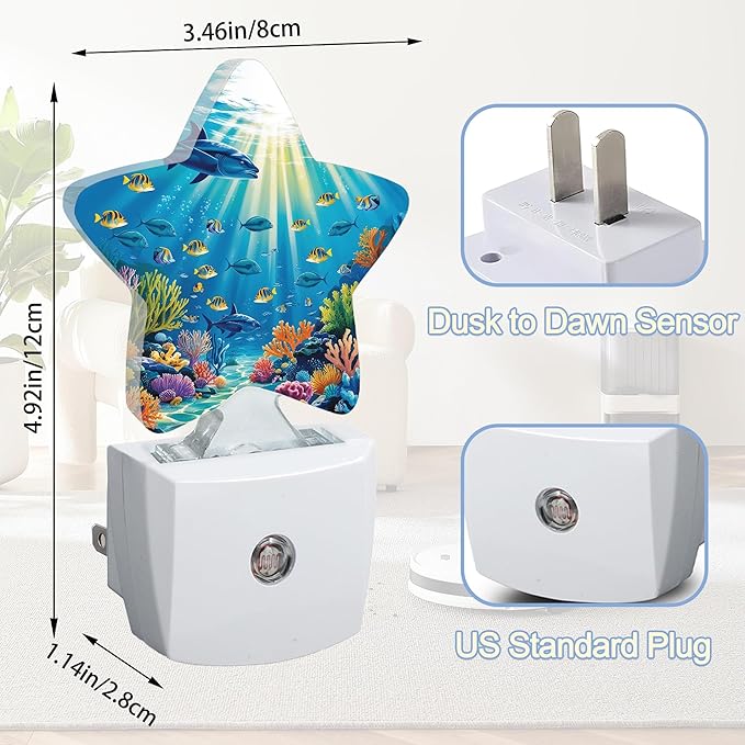 Underwater World Night Light, Sea Ocean Fish Plug-in Star Night Lights - Image 2
