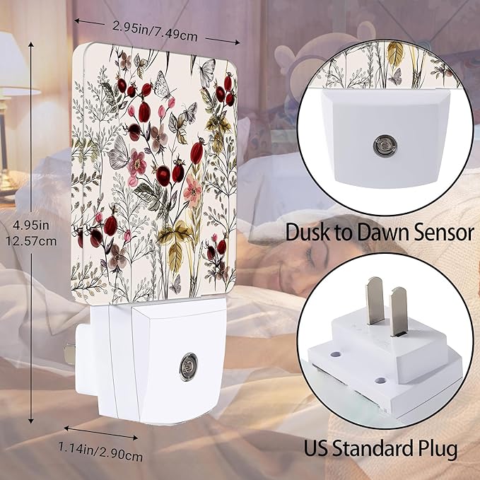 Vintage Flower Night Light, Butterfly Plug into Wall - Image 2
