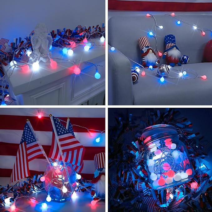suddus Red White and Blue Lights, 100 Led Battery Powered String Lights - Image 3