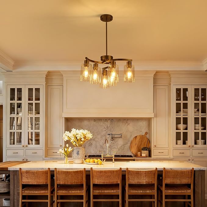 6 Light Gold Dining Room Light Fixture，Modern Farmhouse Kitchen Chandeliers - Image 3