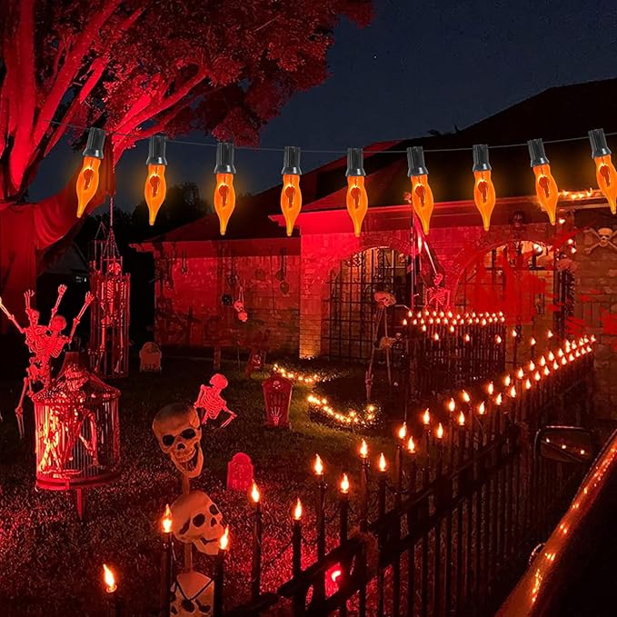 12 Pack Flicker Flame Light Bulbs, C18 Halloween Orange Flame Replacement Bulbs - Image 5