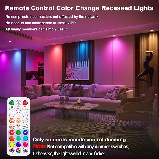 Recessed Lighting 5/6 Inch Color Changing LED Black Can Lights - Image 2