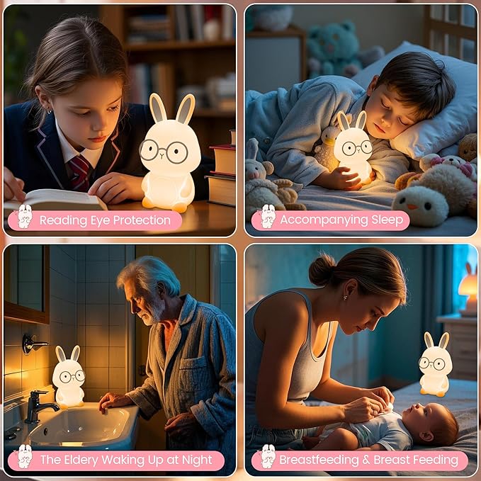 Bunny Night Light, Rabbit Lamp for Kids, Rechargeable Nursery Nightlight - Image 6