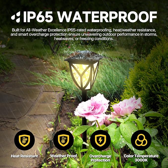 Ensenior 6-Pack Solar Lights Outdoor, 16.77" 3000K LED Solar Garden Lights - Image 4