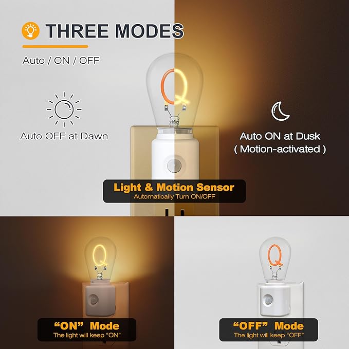 LED Motion Sensor Night Lights Plug Into Wall, Dusk to Dawn Sensor, 2200K Amber - Image 3