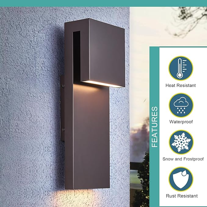 Modern Outdoor Indoor Integrated LED Wall Sconce, 2-Light Total 17W, Bronze - Image 2