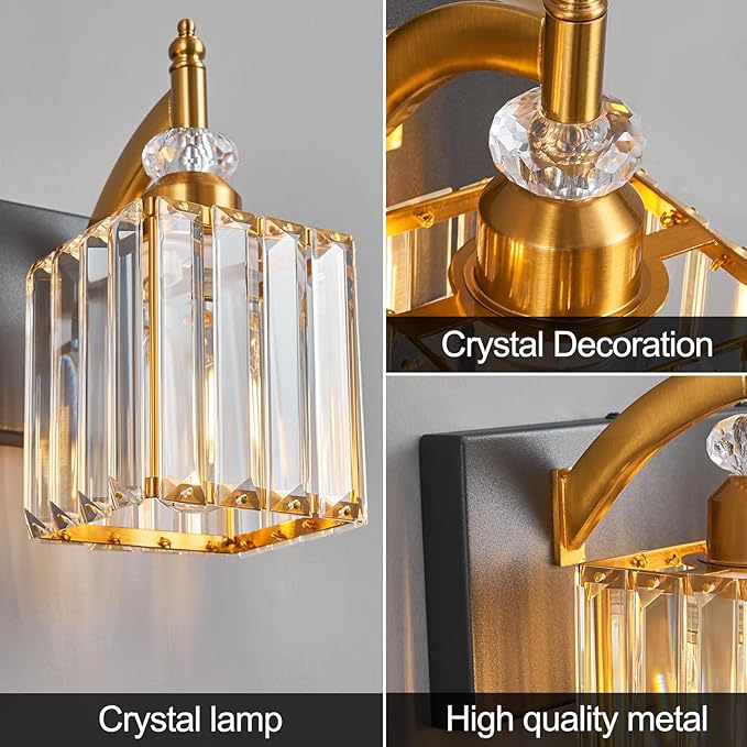 Modern Bathroom Vanity Light 3-Light Black and Gold Crystal Light Fixtures Over - Image 5