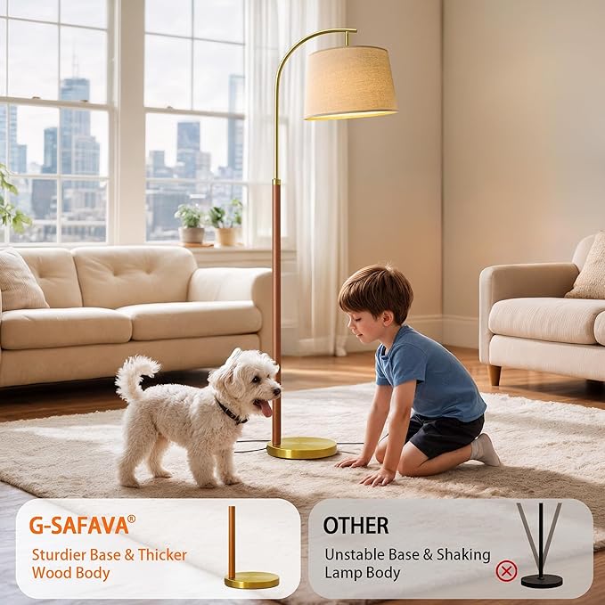 62.5" Wood Floor Lamp for Living Room Gold - Image 3