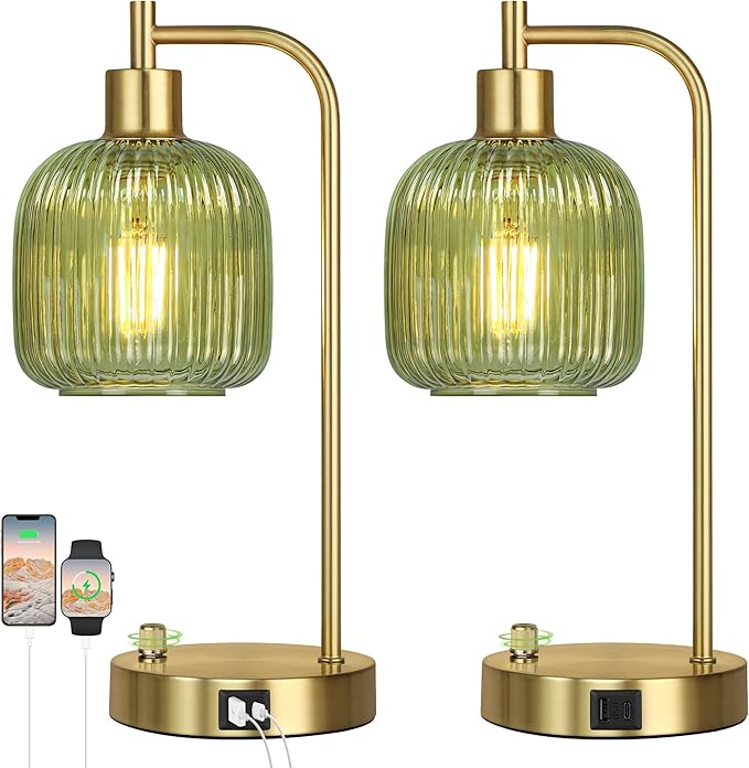 QiMH Industrial Table Lamp for Bedroom Set of 2, Stepless Dimmable Gold Lamps by Qimh