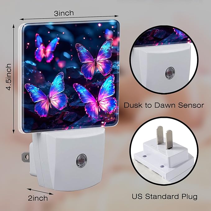 Glowing Purple Butterflies Night Light Plug into Wall, Neon Butterfly Dusk to - Image 2
