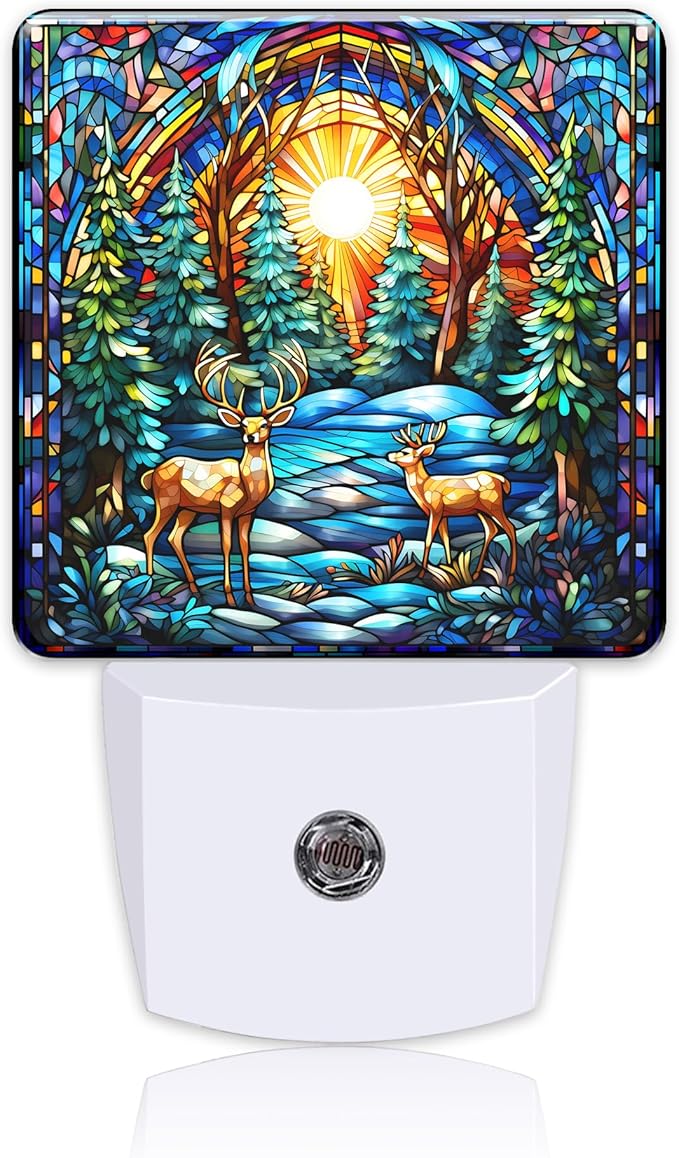 Plug in Night Lights Christmas Stained Glass Deer Nightlight Plug Into Wall by Uiaoiais