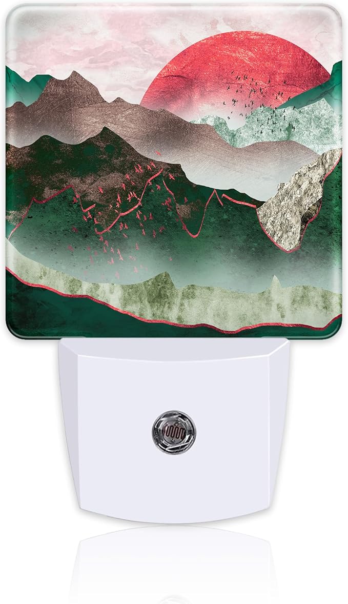 Green Mountain with Red Moon Night Light by sndheke