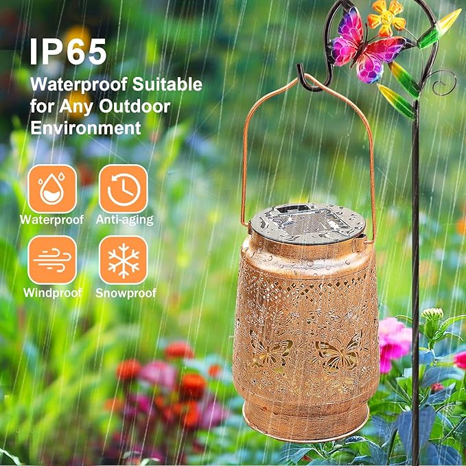 2 Pack Solar Lanterns Outdoor Butterfly Garden Decor, Christmas Gifts - Image 8