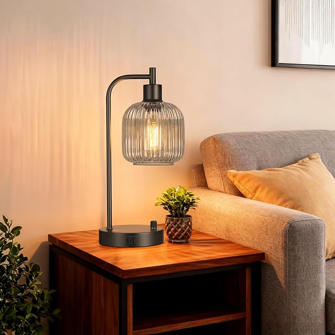 QiMH Industrial Table Lamp for Bedroom Set of 2, Stepless Dimmable Black Lamps - Image 6