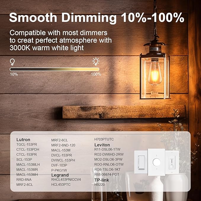 ASOKO ST58 Antique LED Filament Light Bulbs, LED Dimmable Edison Light Bulbs 4W - Image 5