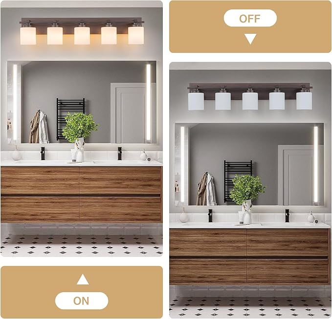 5 Light Modern Bathroom Light Fixtures Over Mirror, Bronze Finish Vanity Lights - Image 7