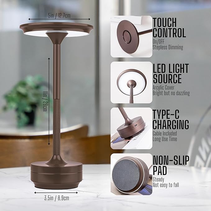 Cordless Rechargeable Touch Lamp 5000mAh Battery, 20+ Hours Use, USB-C Charging - Image 7