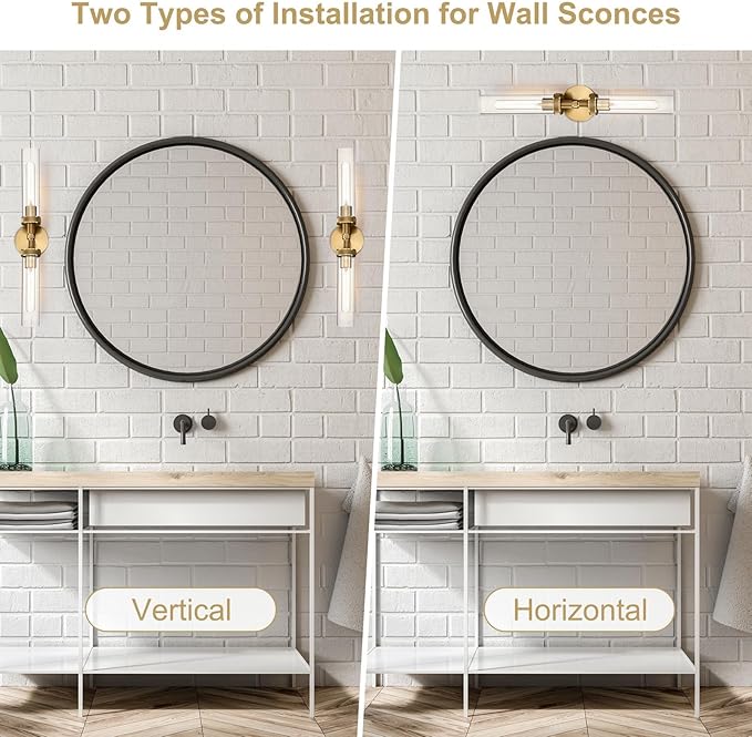 LaLuLa 2-Light Bathroom Vanity Light, Knurled Texture Linear Gold Wall Sconces - Image 3