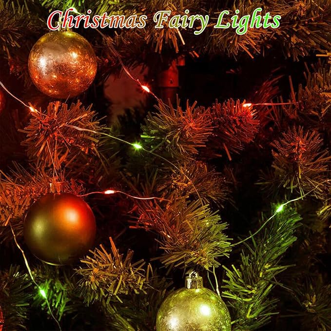 4 Pack Red and Green Christmas String Lights, Each 20FT 60 LED Fairy Lights - Image 3